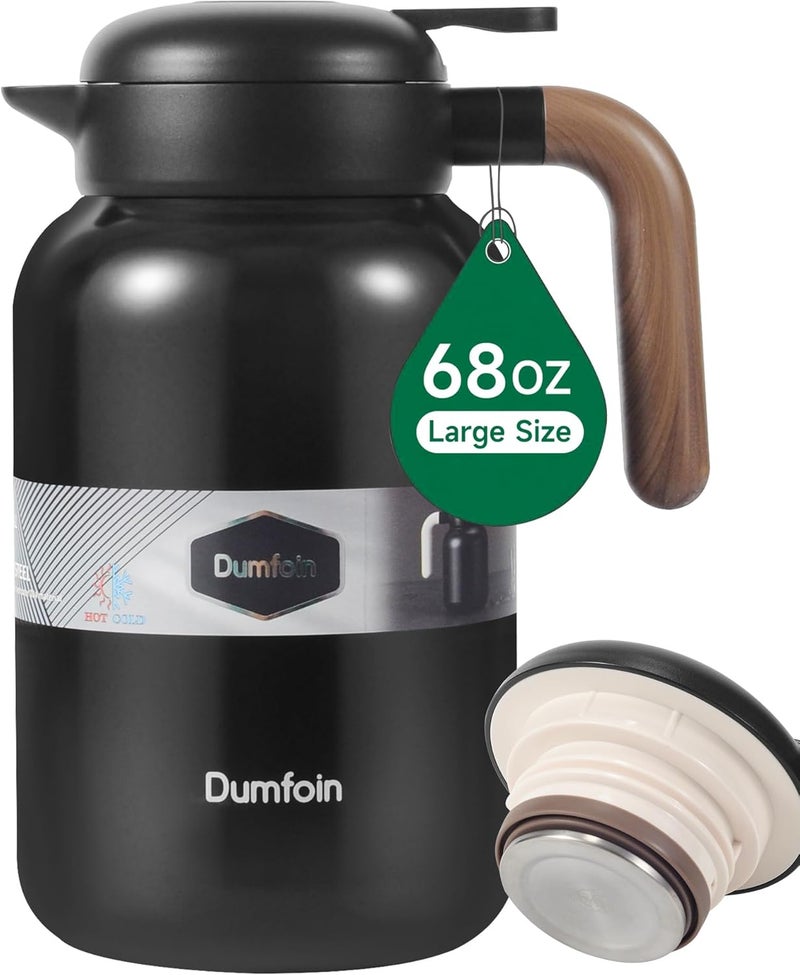 Dumfoin 68 Oz Thermal Coffee Carafe, Stainless Steel Insulated Vacuum Coffee Carafes For Keeping Hot, 2 Liter Carafe for Hot Liquids (Black) - Image 1